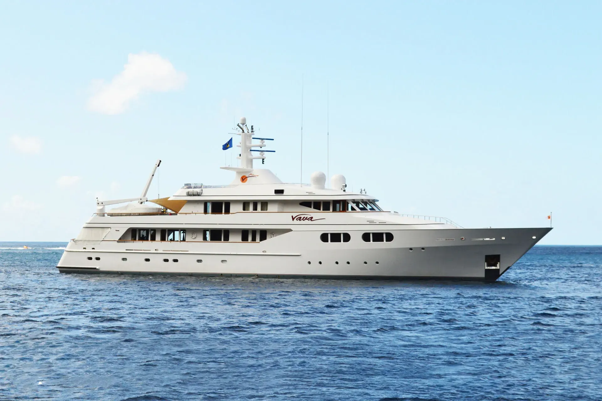 Vava yacht, a 155 ft Feadship luxury superyacht underway, 47.3 meters, built in 1996.