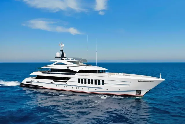 Vida yacht, a 180 ft Heesen luxury superyacht underway, 55 meters, built in 2019.