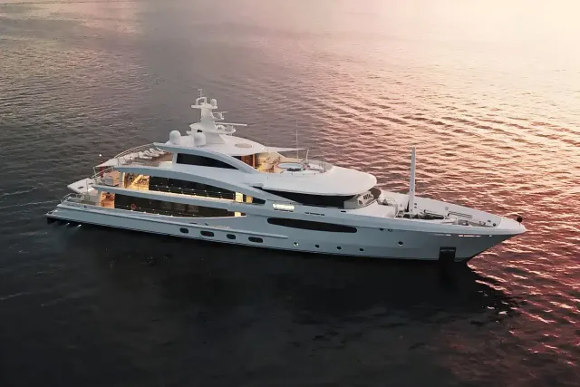 Volpini 2 yacht, a 189 ft Amels luxury superyacht underway, 57.7 meters, built in 2018.