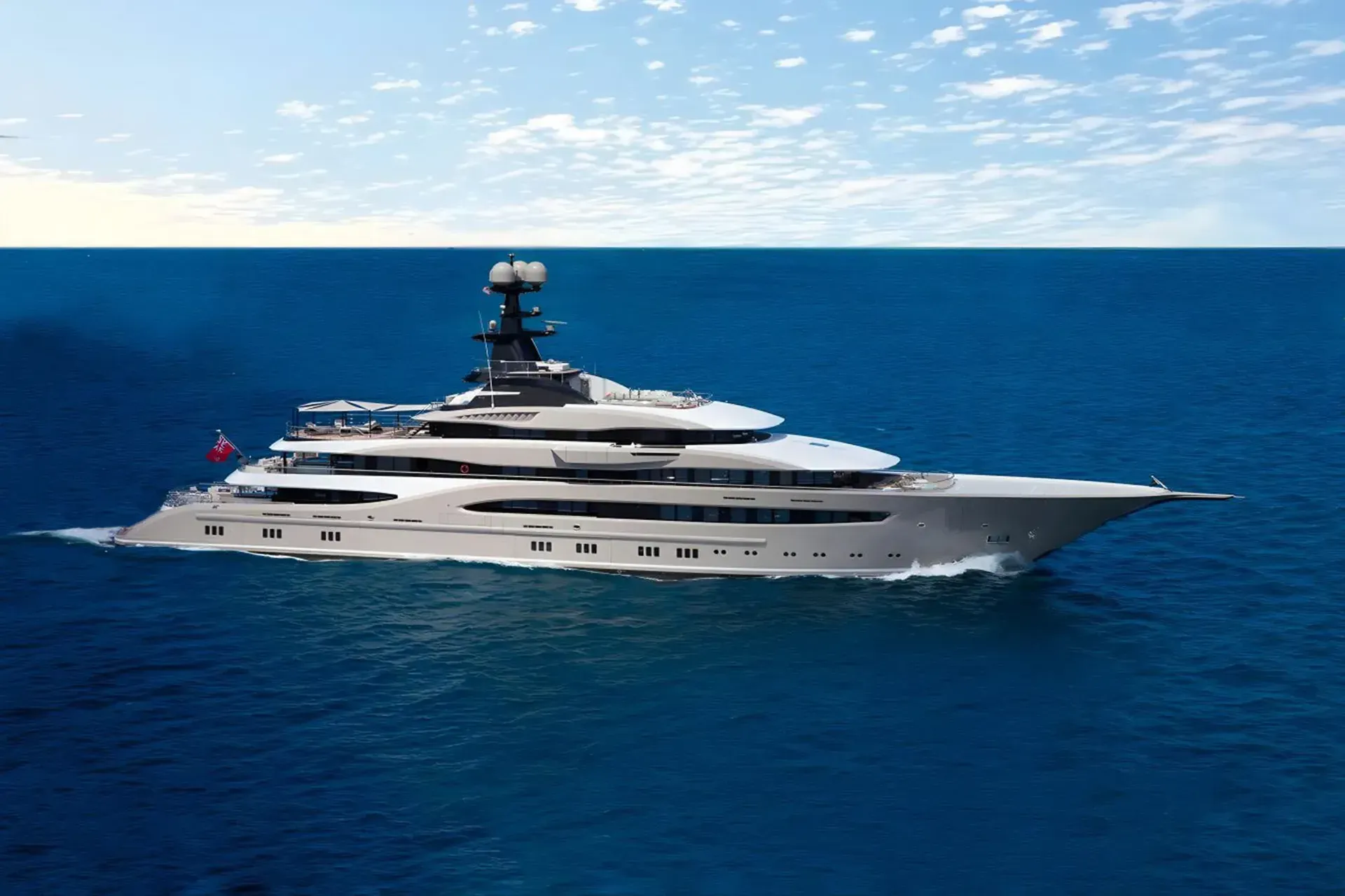 Whisper yacht, a 312 ft Lürssen luxury superyacht underway, 95.2 meters, built in 2014.