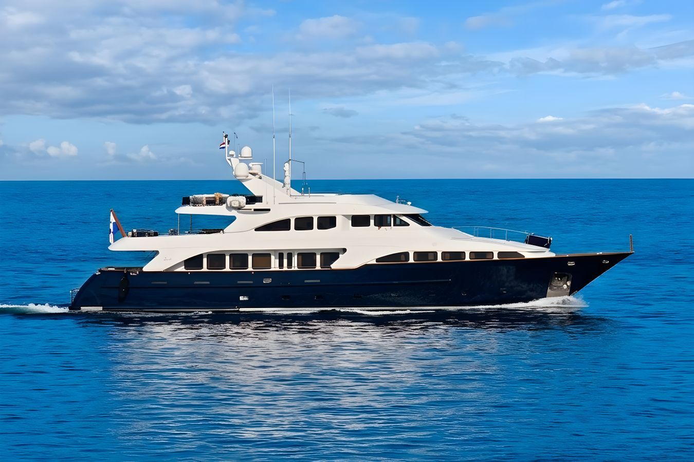 White Pigeon yacht, a 114 ft Benetti Yachts luxury superyacht underway, 34.95 meters, built in 2004.