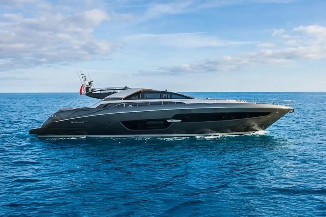 Wild One yacht, a 88 ft Riva luxury superyacht underway, 26.84 meters, built in 2019.