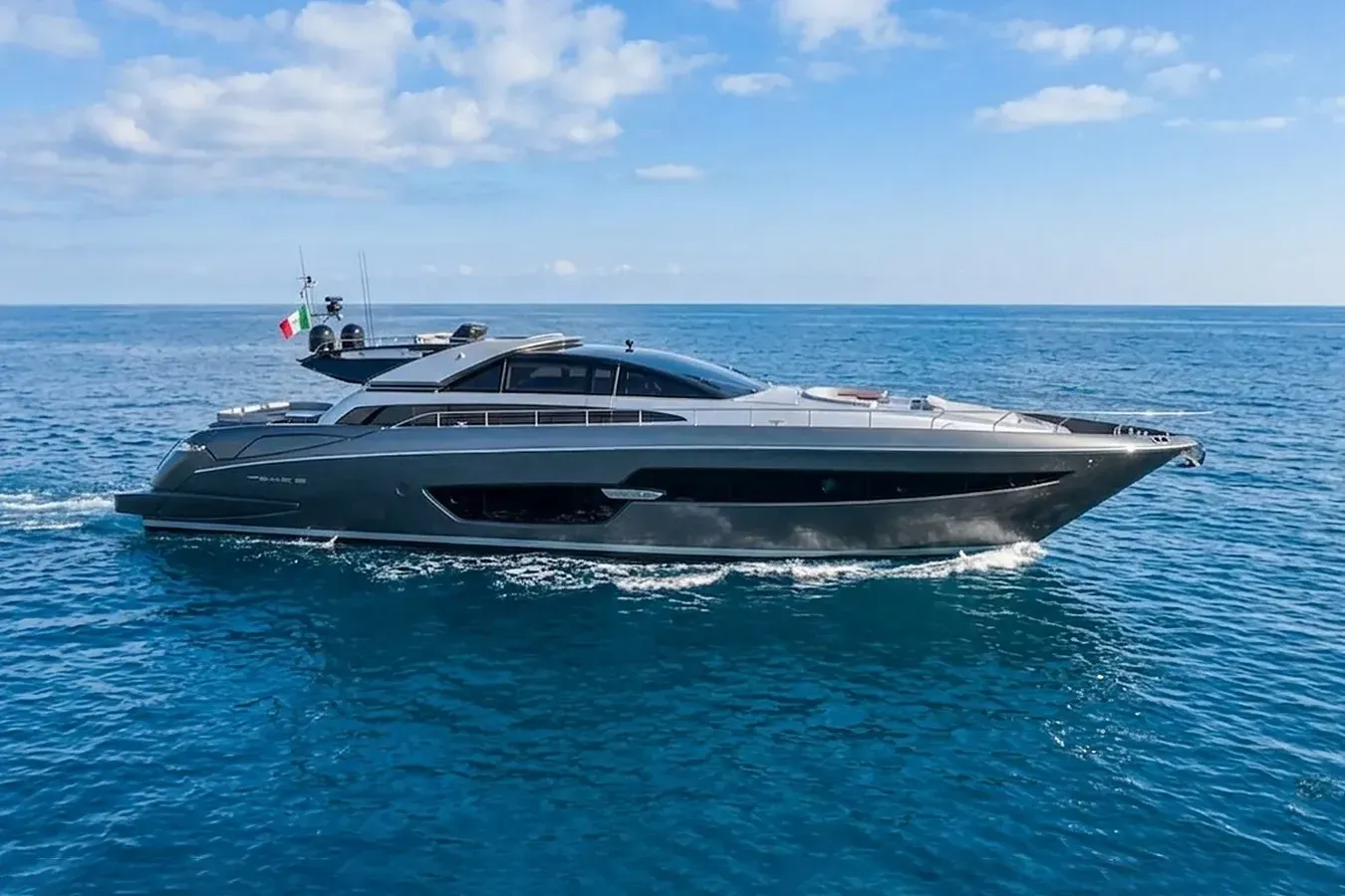 Wildone yacht, a 88 ft Riva luxury superyacht underway, 26.84 meters, built in 2019.