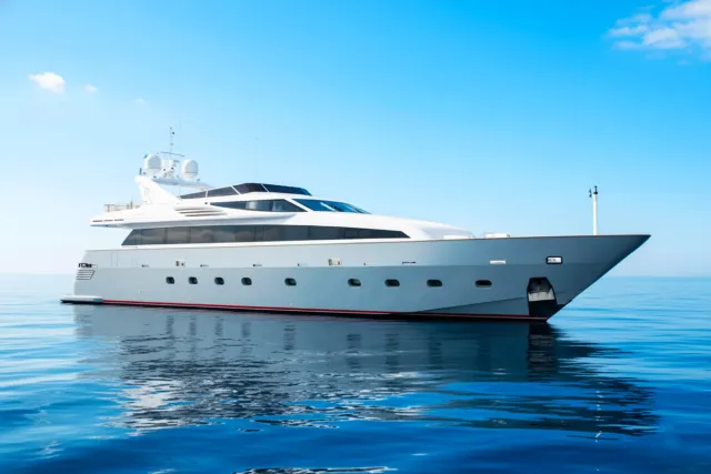 Xanax yacht, a 110 ft Admiral luxury superyacht underway, 33.8 meters, built in 2007, 2020.
