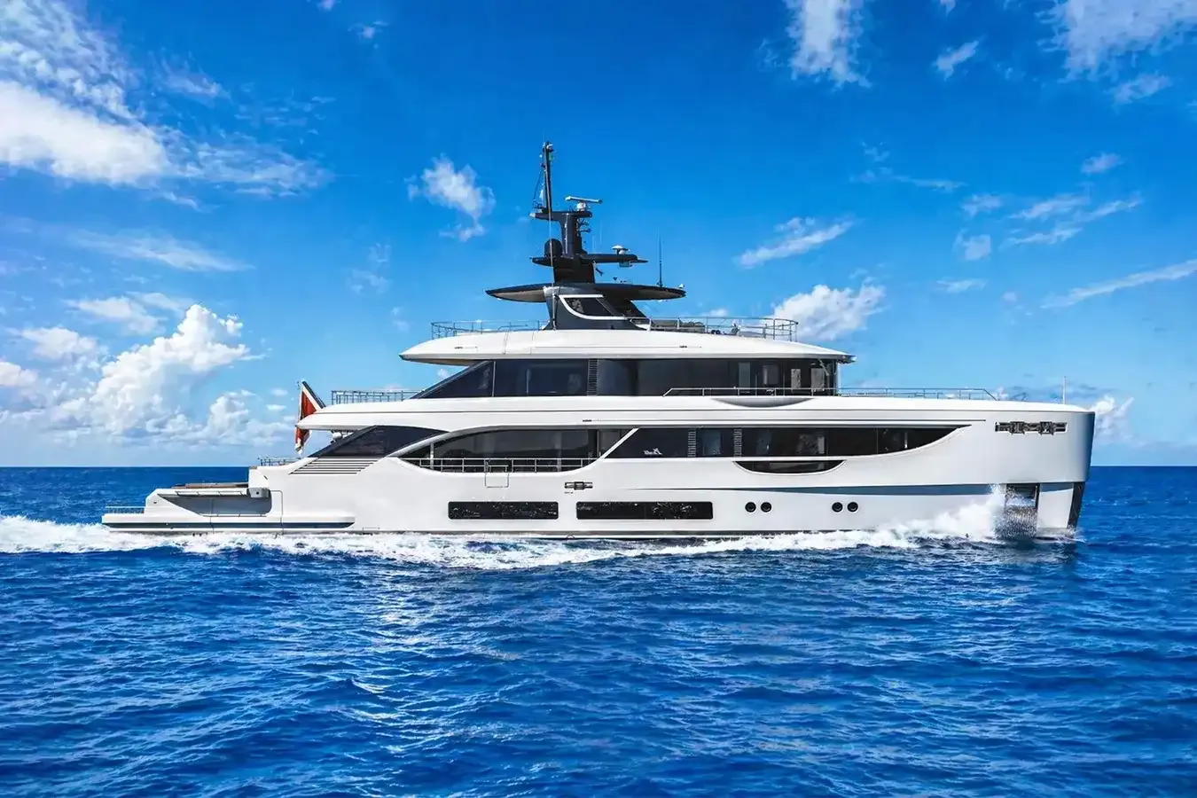Y yacht, a 112 ft Benetti Yachts luxury superyacht underway, 34.36 meters, built in 2025.