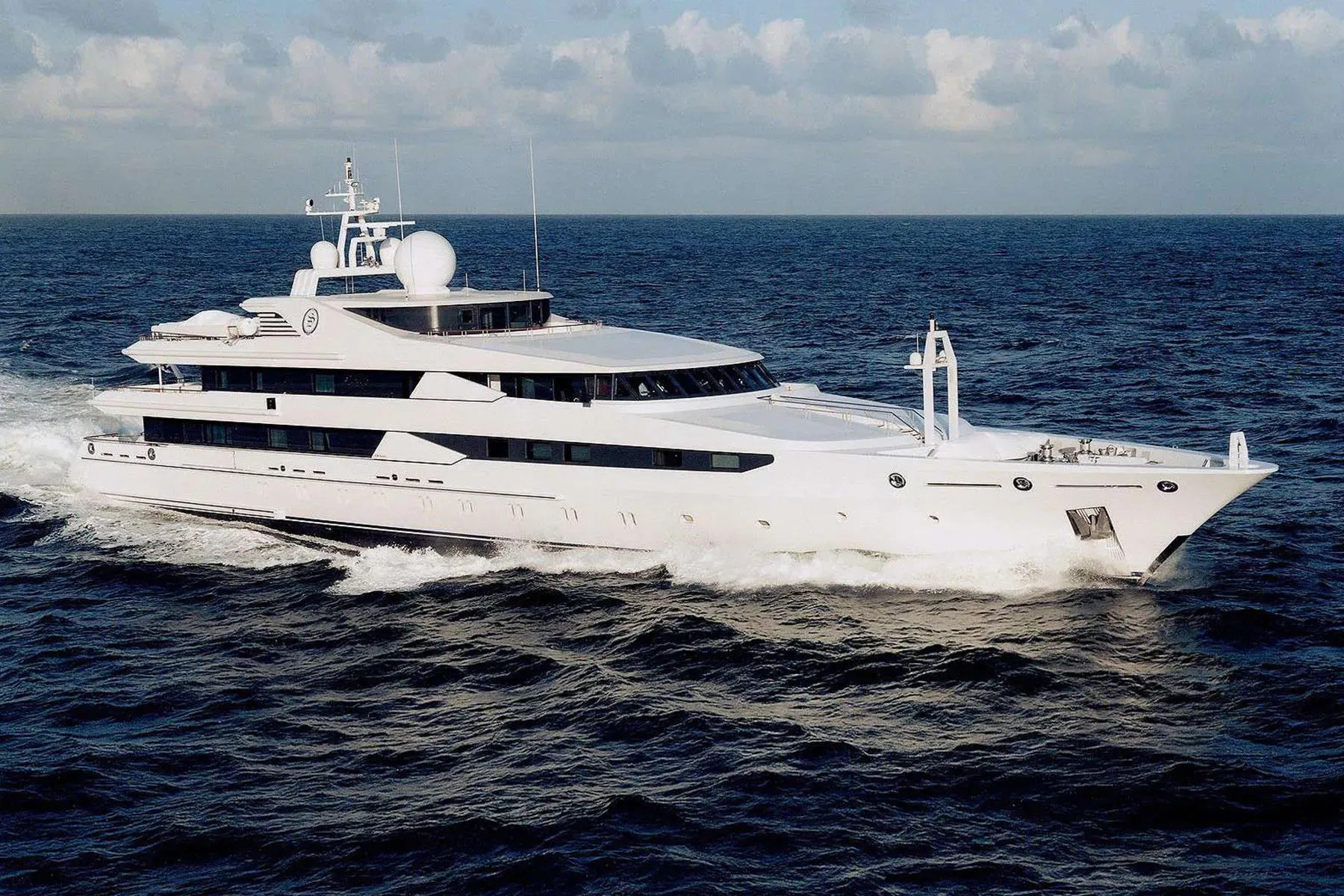 Yasmine of The Sea yacht, a 262 ft Oceanco luxury superyacht underway, 80 meters, built in 2001.