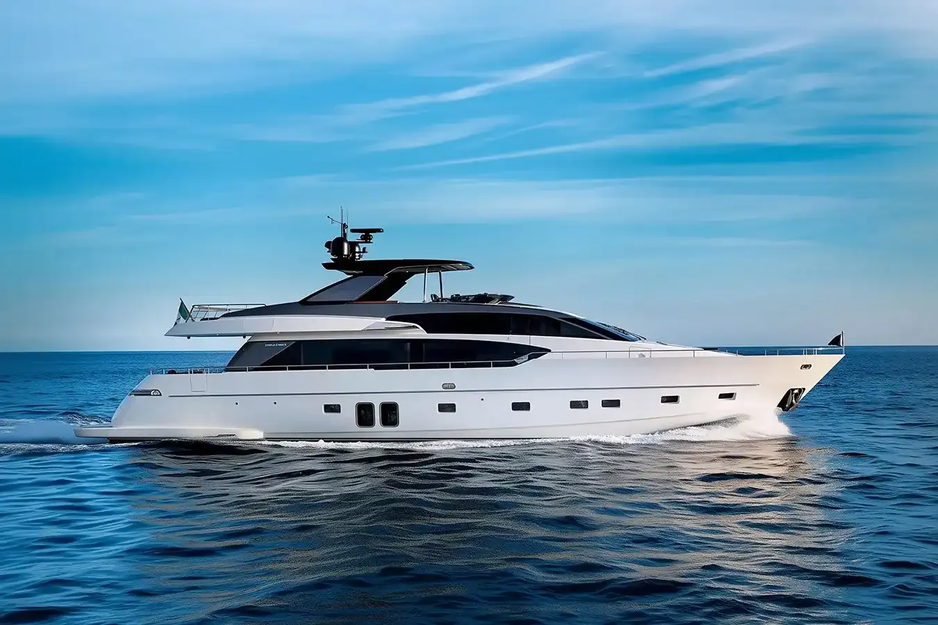Yaz yacht, a 87 ft Sanlorenzo luxury superyacht underway, 26.76 meters, built in 2016.