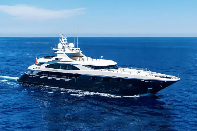Zia yacht, a 164 ft Ortona Navi luxury superyacht underway, 50 meters, built in 2008, 2025.