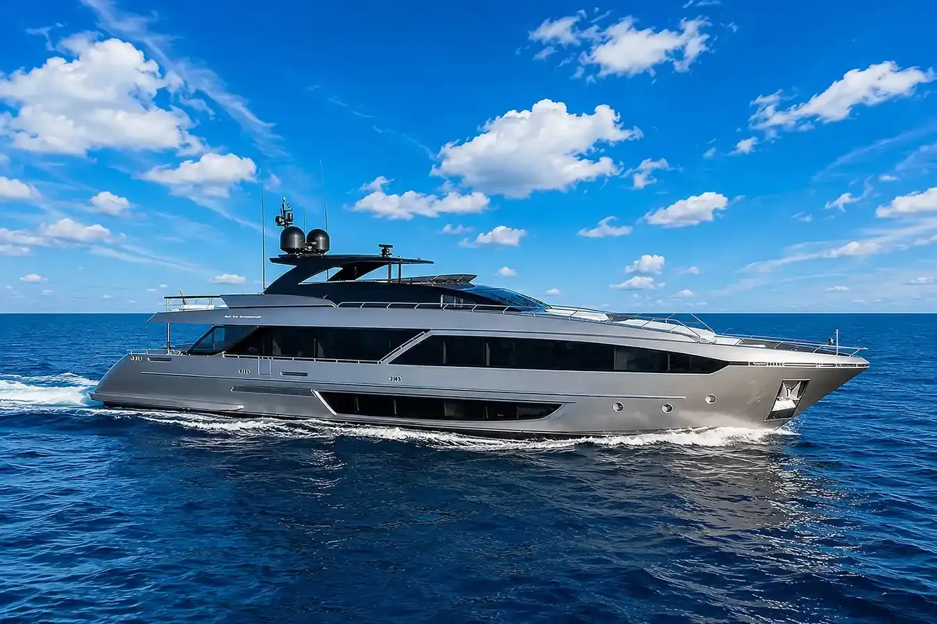 Zuma yacht, a 110 ft Riva luxury superyacht underway, 33.53 meters, built in 2023.